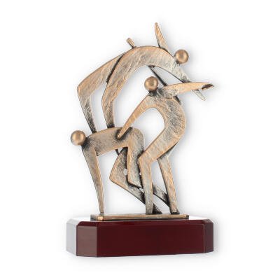 Pokal Zamakfigur Athleten altgold auf mahagonifarbenen Holzsockel