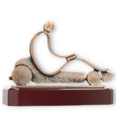 Trophy zamak figure go-kart old gold on mahogany wooden base