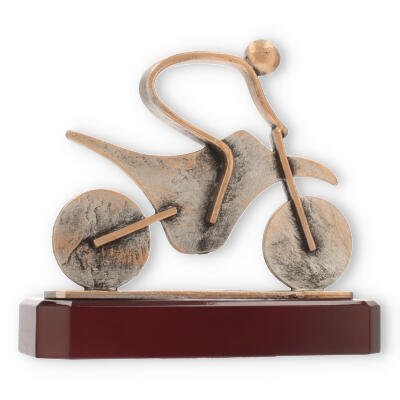 Coppa zamak figura motocross oro antico su base in legno di mogano