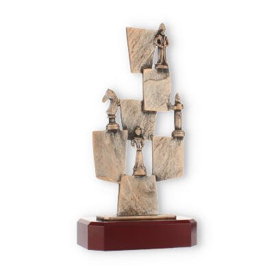 Trophy zamac figure chess pieces old gold on mahogany wooden base