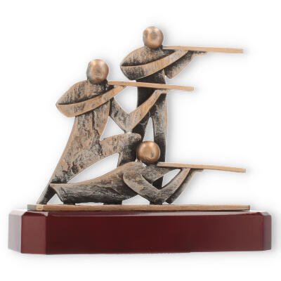 Trofeo zamak figura tiradores oro viejo sobre base madera caoba