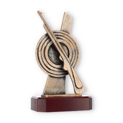 Trophy zamak figure clay pigeon shooting old gold on mahogany wooden base
