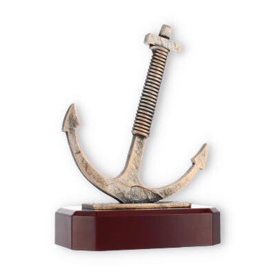 Trophy zamac figure anchor old gold on mahogany colored wooden base