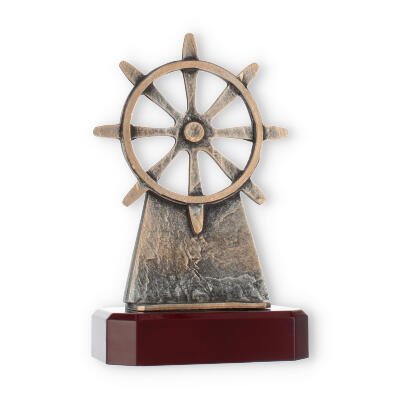 Trophy zamac figure steering wheel old gold on mahogany colored wooden base
