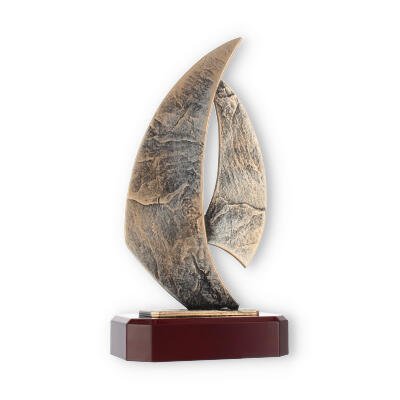 Trophy zamak figure pointed sail old gold on mahogany wooden base