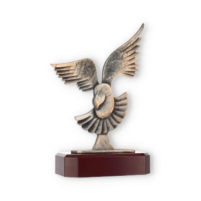 Trophy zamak figure dove in flight old gold on mahogany wooden base