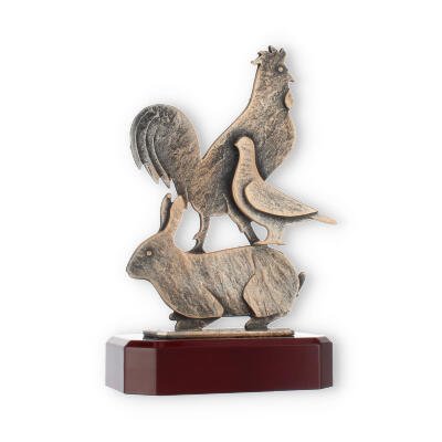 Troféu zamak figura de pequeno animal que cria ouro velho sobre base de madeira de mogno