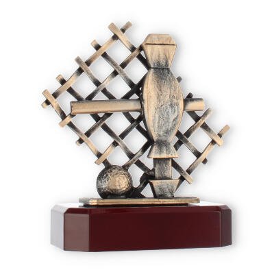 Pokal Zamakfigur Tischfußball altgold auf mahagonifarbenen Holzsockel