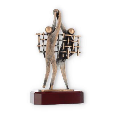 Pokal Zamakfigur Volleyballspieler altgold auf mahagonifarbenen Holzsockel