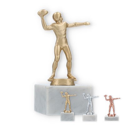 Trophy metal figure American Football on white marble base