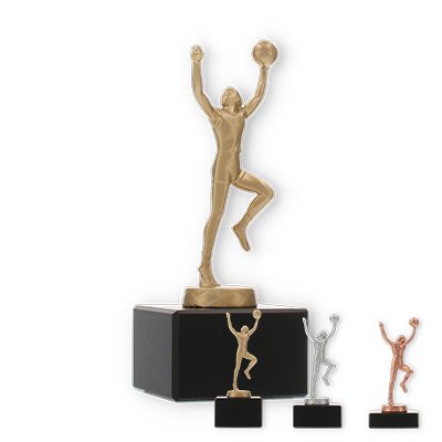 Pokal Metallfigur Basketballer auf schwarzem Marmorsockel