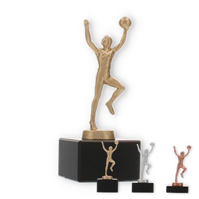 Coppa in metallo con figura di giocatrice di basket su base di marmo nero