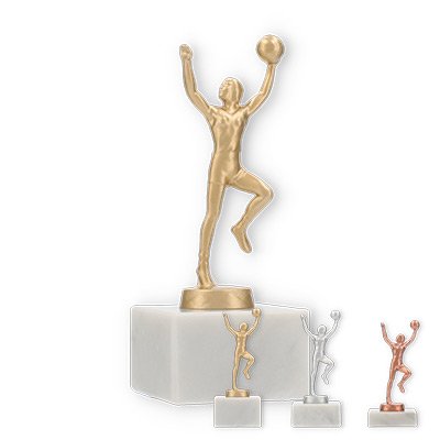 Pokal Metallfigur Basketballerin auf weißem Marmorsockel
