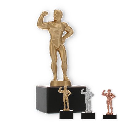 Trophy metal figure bodybuilders on black marble based