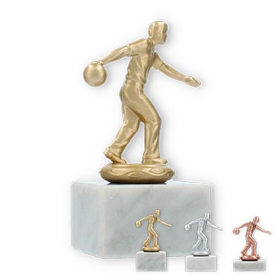 Trophy metal figure bowling men on white marble base