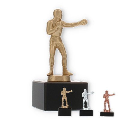 Trophy metal figure boxer on black marble based
