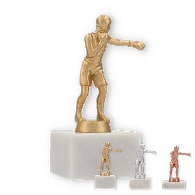 Trophy metal figure boxing amateur on white marble based