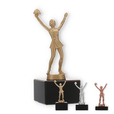 Coppa in metallo con figura di cheerleader su base di marmo nero