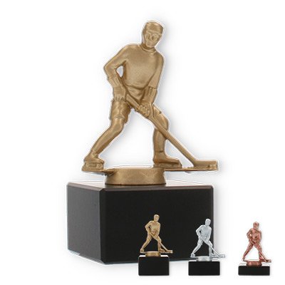 Trophy metal figure ice hockey on black marble based