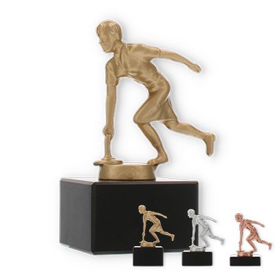 Coupe Figure métallique Eisstock Damen sur socle en marbre noir