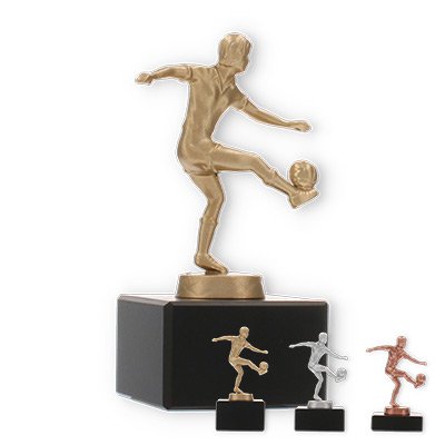 Trophy metal figure soccer ladies on black marble base