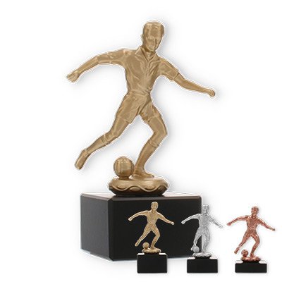 Trophy metal figure soccer men on black marble base