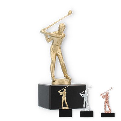 Coppa in metallo con figura di golfista su base di marmo nero