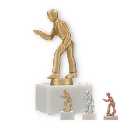Trophy metal figure Javelot on white marble base