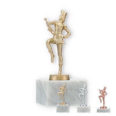 Trophy metal figure dancing girl on white marble base