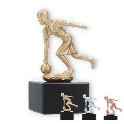 Trophy metal figure skittles female on black marble based