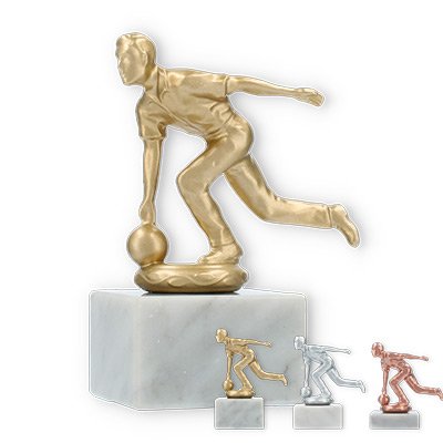 Trophy metal figure bowling men on white marble base