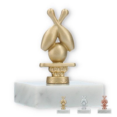 Trophy metal figure cone crossed on white marble base