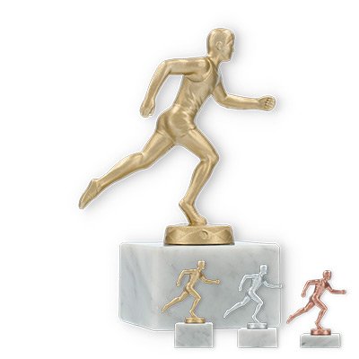 Trophy metal figure runner on white marble base