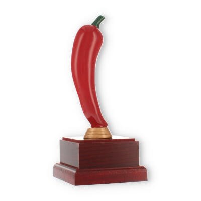 Trophy resin figure chili pepper red on mahogany-colored wooden base
