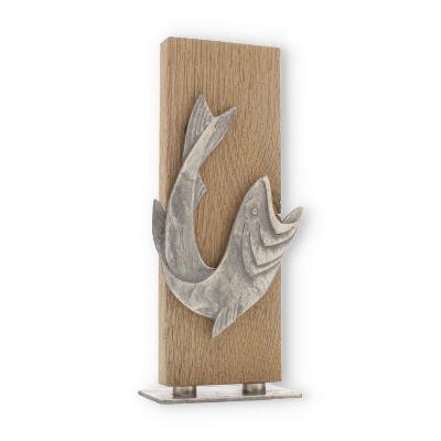 Trophy zamak figure fish silver on wooden board