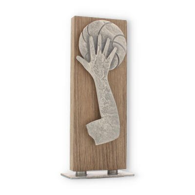 Pokal Zamakfigur Basketball silber auf Holzbrett