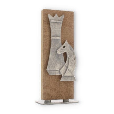 Trophy zamak figure chess symbols silver on wooden board