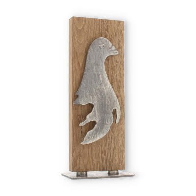 Trophy zamac figure pigeon silver on wooden board