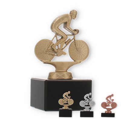 Trophy metal figure racing bike on black marble base