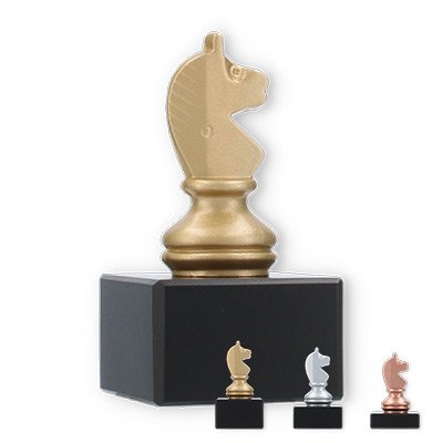 Trophy metal figure chess Knight on black marble based