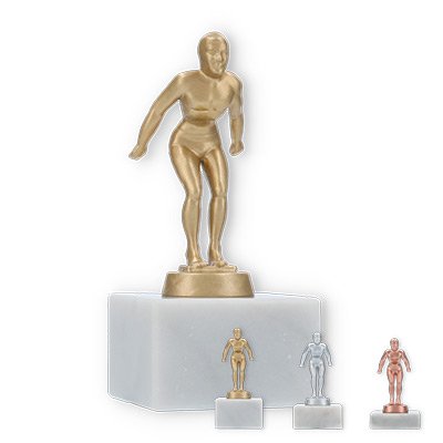 Trophy metal figure swimmer on white marble base
