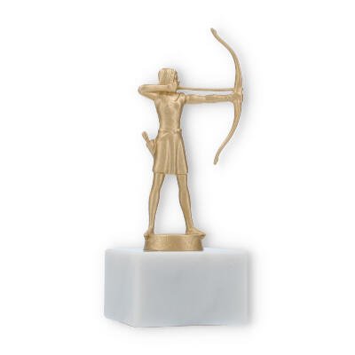 Trophy metal figure archer on white marble base