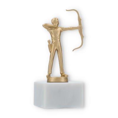 Pokal Metallfigur Bogenschütze auf weißem Marmorsockel