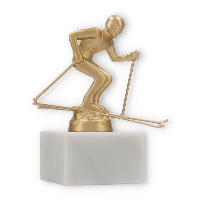 Trophy metal figure Alpine skiing on white marble base