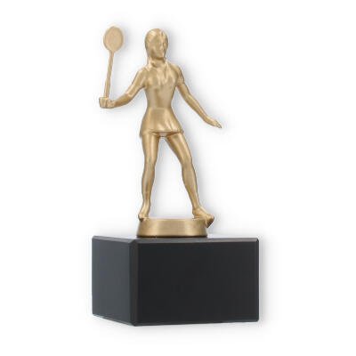 Pokal Metallfigur Squash Damen auf schwarzem Marmorsockel