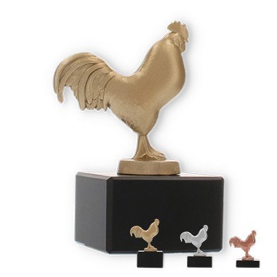 Trophy metal figure rooster on black marble base