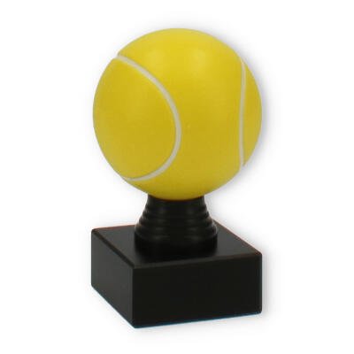 Pokal Kunststofffigur Tennisball auf schwarzem Marmorsockel