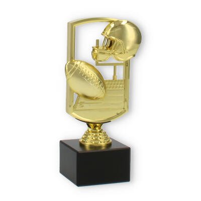 Pokal Kunststofffigur Football Feld gold auf schwarzem Marmorsockel