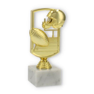 Pokal Kunststofffigur Football Feld gold auf weißem Marmorsockel