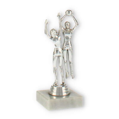 Troféus figura de plástico basquetebol senhoras prata sobre base de mármore branco 